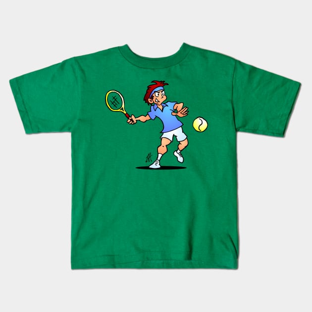 Tennis player hitting a forehand Kids T-Shirt by Cardvibes